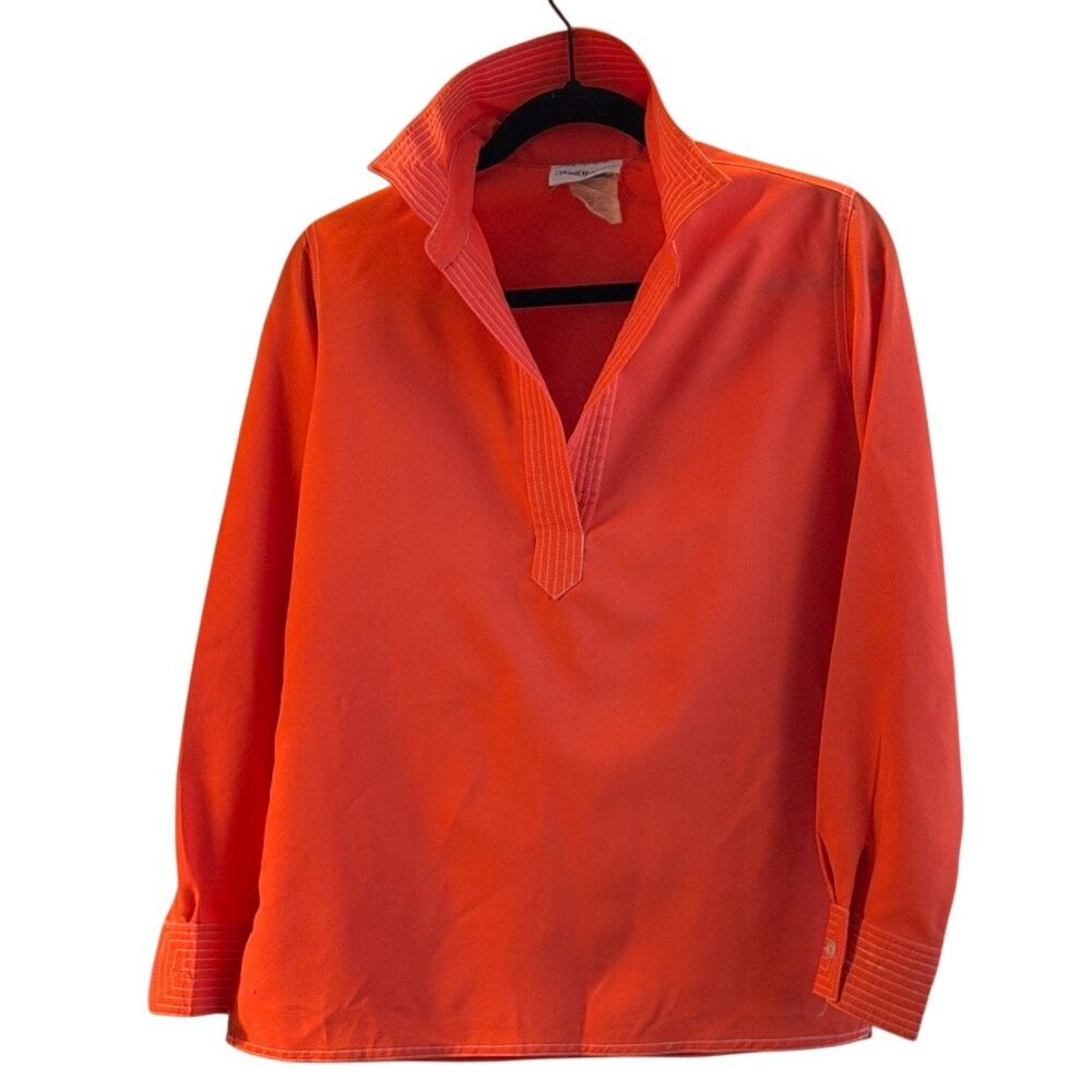 Vtg 70s Woolf Brothers Orange Dagger Collar Disco Blouse Pullover Top Med